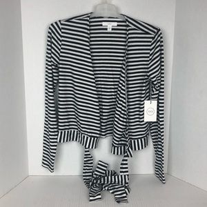 NWT 1901 Black and White Striped Wrap Shrug, Attached Belt